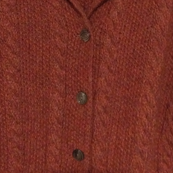 Artisan Made Burnt Orange Wool Blend Cable Knit  Button Cardigan - Picture 4 of 8
